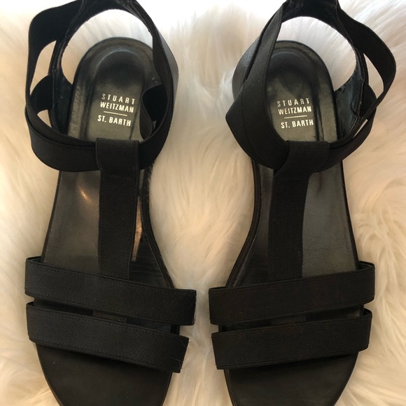Stuart Weitzman Black Strappy Elastic Sandals- 38 - Picture 4 of 8